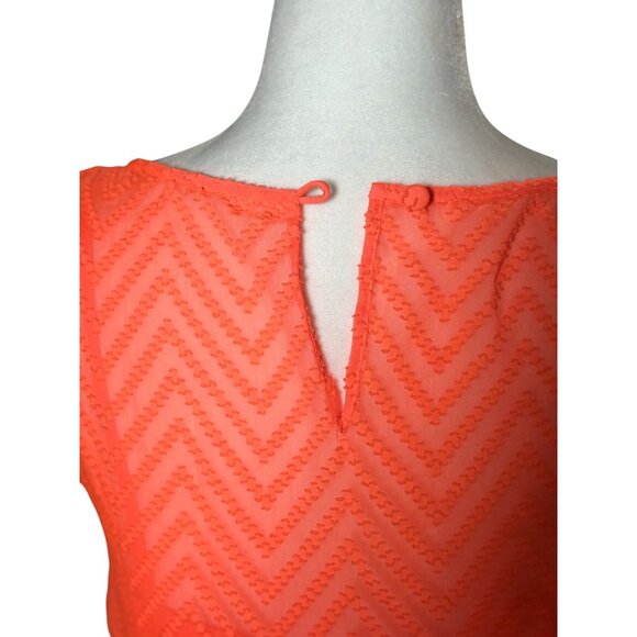 J.Crew Neon Orange Sleeveless chiffon Womens 4 Mini Dress in zigzag Beach Style - Picture 11 of 12